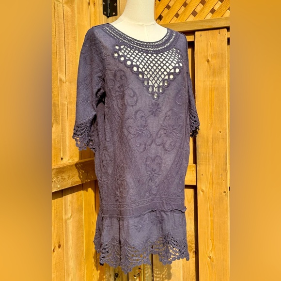 🆕 FARM Rio 🧿 NWOT Navy Blue Crochet Tunic Dress, Sz M - Picture 12 of 16